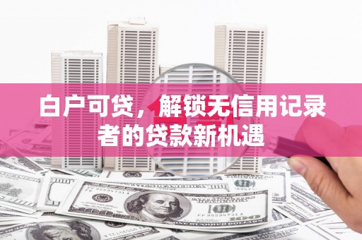 弋阳白户可贷，解锁无信用记录者的贷款新机遇